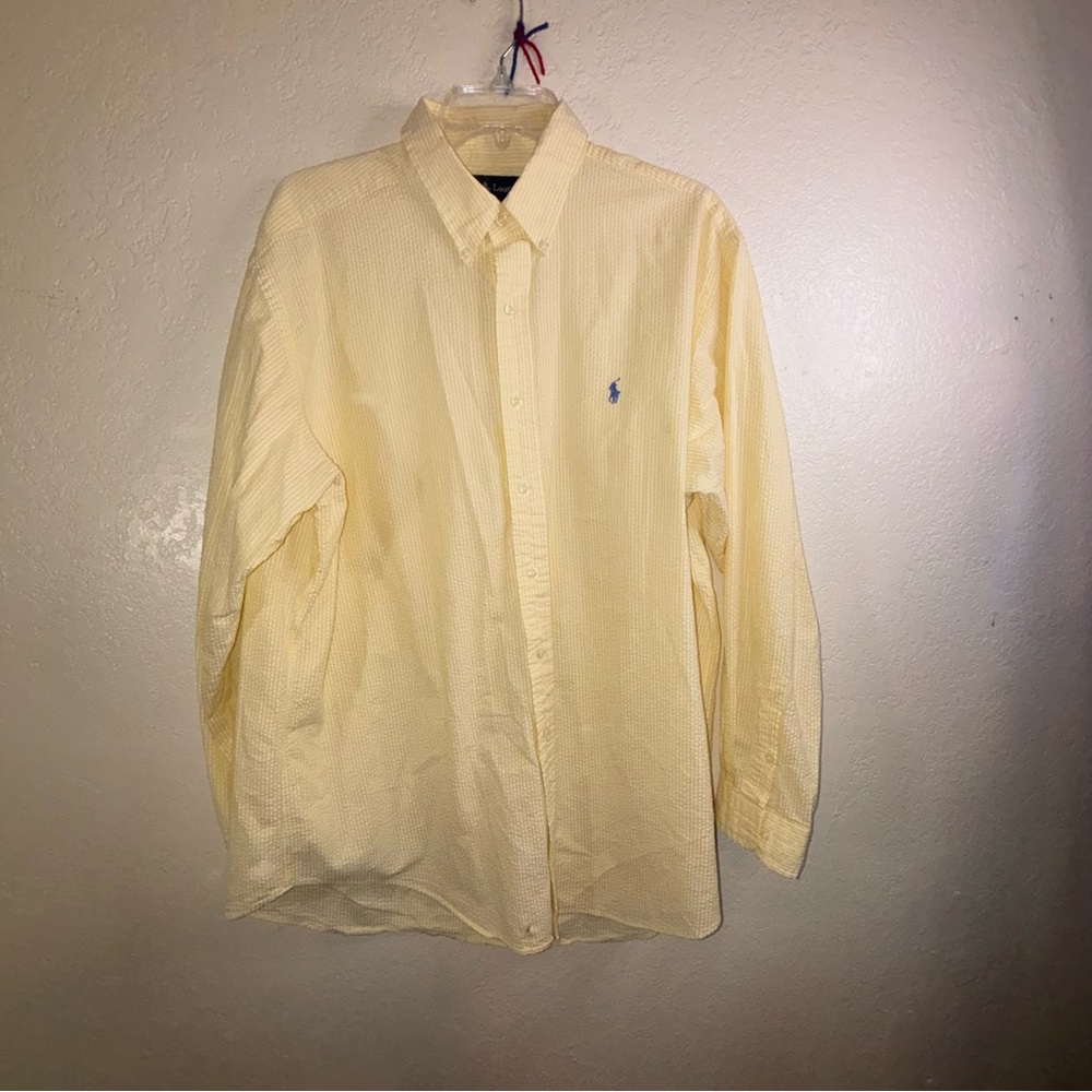 Ralph Lauren Classic Fit Seersucker Long Sleeve Shirt Men's Size XL small flaw